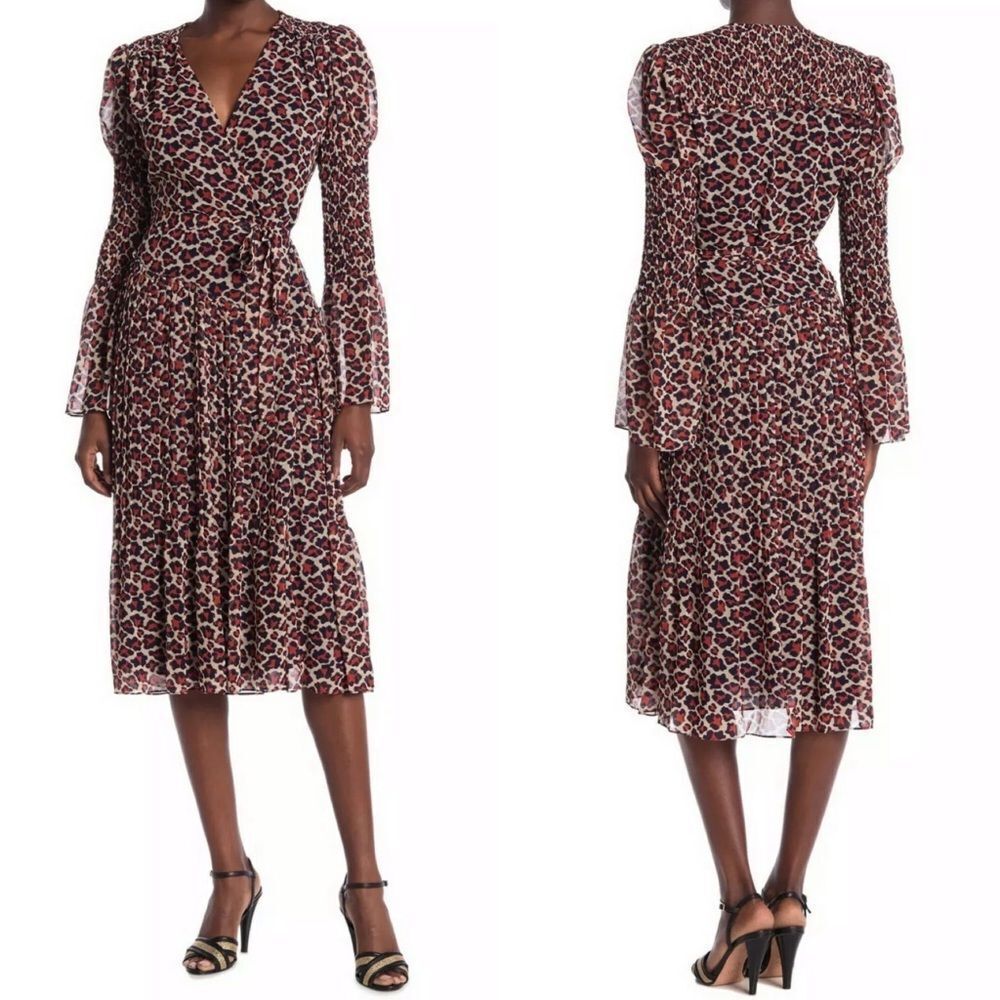 DVF shirred leopard printed midi wrap dress NWT